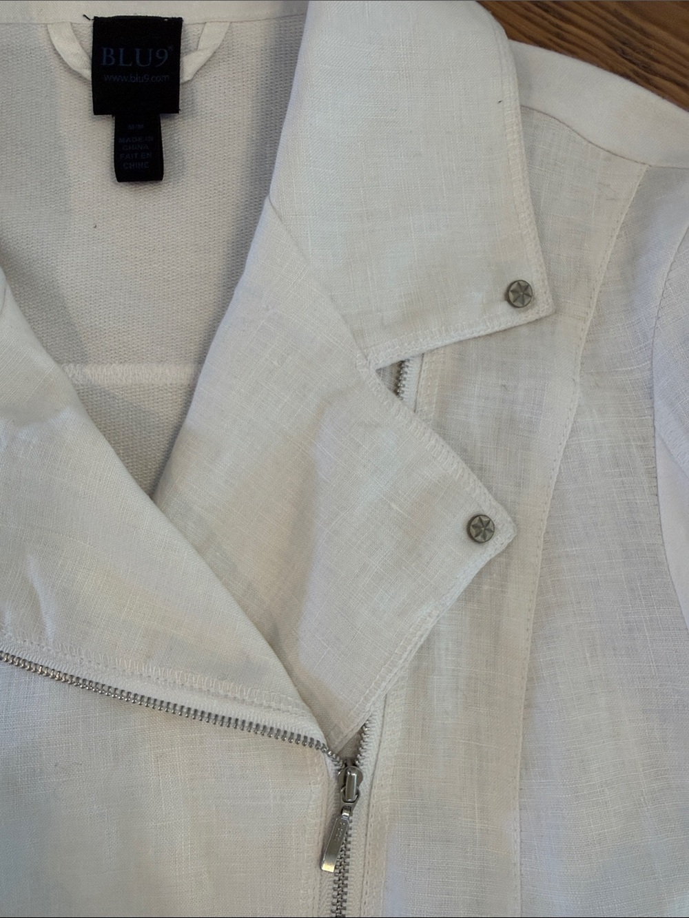 White Mixed Media Linen and Knit Jacket - Picture 5 of 7
